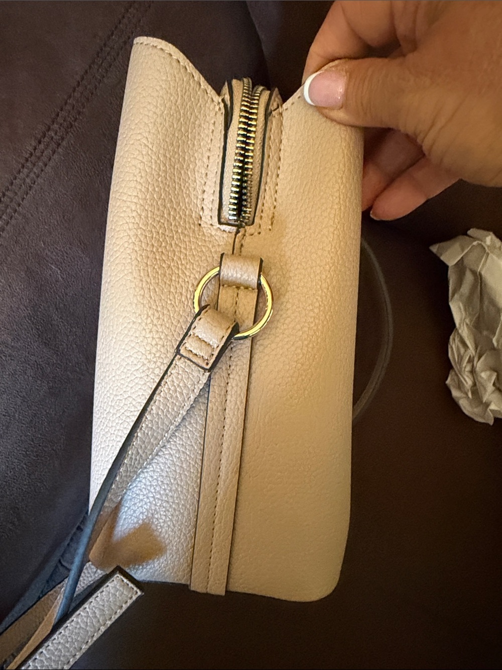 Nanette Lepore Cream Pebbled Leather Crossbody - Picture 6 of 8